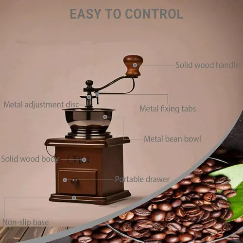 Miniatura 2 de Molinillo de café manual vintage, ajuste de engranaje ajustable con rebabas cónicas de cerámica, molinillo de café de mano antiguo para uso