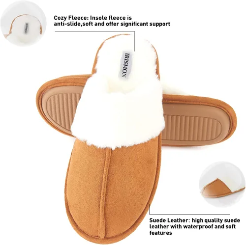 Miniatura 2 de IRISMON Pantuflas de gamuza sintética para mujer, cómodas pantuflas de piel cálida con espuma viscoelástica, antideslizantes, transpirables