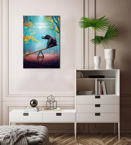 Miniatura 6 de SKASNFAI Arte de Pared de Elefante Mentalidad Motivación Lienzo de Pared de Oficina Póster de Animales Obra de Arte Enmarcada para Sala de Estar