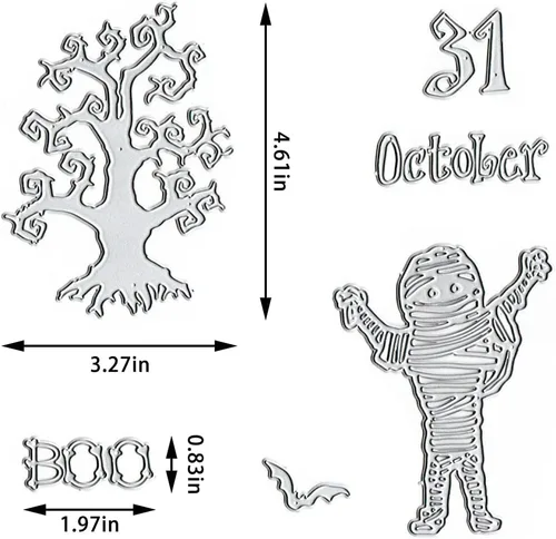 Miniatura 2 de Juego de troqueles de momia de Halloween para hacer tarjetas, juegos de troqueles de corte de murciélagos de Halloween, 31 de octubre, plantillas
