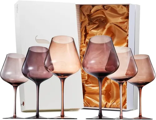 Miniatura 14 de Khen Flower Blooms - Juego de 5 copas de vino de cristal de colores, vasos grandes de 20 onzas, vasos altos de estilo italiano para vino tinto