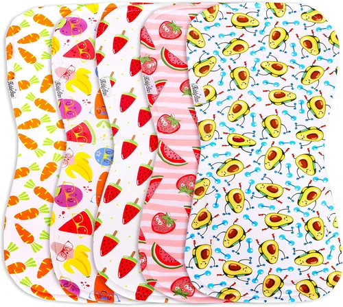 Miniatura 12 de KiddyStar Paquete de 5 paños de algodón orgánico para eructos, grandes, ultrasuaves de 3 capas para eructos, hombros y manos, altamente absorbentes