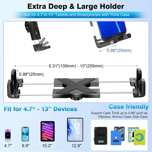 Miniatura 6 de Soporte para tablet de automóvil para camión, iPad con soporte de brazo ajustable de 15 pulgadas para tablet iPhone 4.7-13 pulgadas, iPad Pro Air