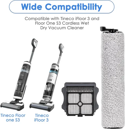 Miniatura 2 de Rodillos de cepillo de repuesto y filtros HEPA compatibles con Tineco Floor One S3/iFloor 3, aspiradora inalámbrica en seco y húmedo, kit