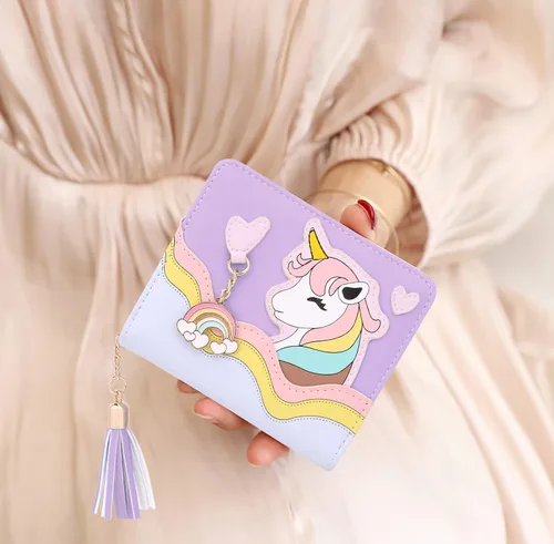 Miniatura 2 de UTO Cartera para niñas de cuero vegano pequeño borla colgante titular de la tarjeta Kawaii monedero 1166, 1166 Púrpura