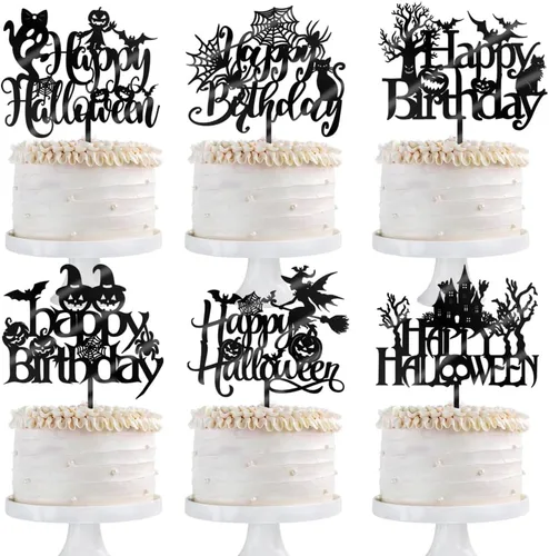 Miniatura 2 de 6 adornos acrílicos para tartas de Halloween, decoración de pastel de cumpleaños de Halloween, espeluznante con murciélago, calabaza, fantasma