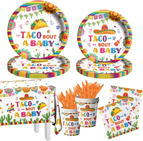 GREHUMOR Taco Bout a Baby - Sombrero de vaquero de cactus mexicano, suministros mexicanos, 141 piezas de decoración de fiesta de revelación de