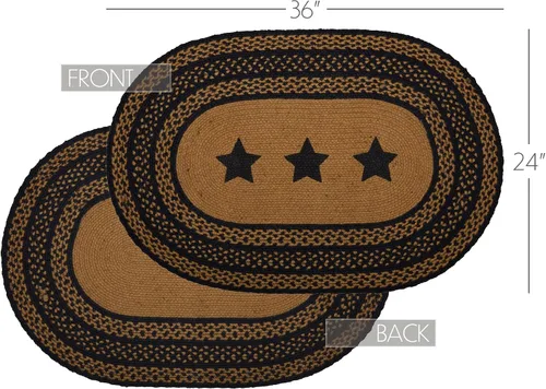 Miniatura 2 de VHC Brands Farmhouse - Alfombra decorativa ovalada de yute negro con estrellas y almohadilla para el suelo, 24 x 36 pulgadas