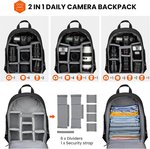 Miniatura 3 de TARION Mochila para cámara pequeña – Estuche profesional para fotografía DSLR con compartimento para laptop de 13 pulgadas y cubierta impermeable