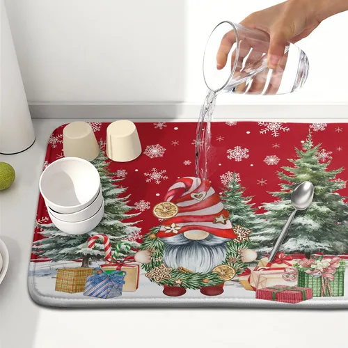 Miniatura 6 de Kawani Tapete de secado de platos de gnomo de Navidad para encimera de cocina, gnomos de Navidad, copos de nieve, almohadilla de secado de platos