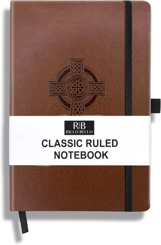 Miniatura 41 de RICCO BELLO - Cuaderno clásico con rayas universitarias, diario con forro de piel sintética para escribir, trabajo, hogar, escuela, 192 páginas a