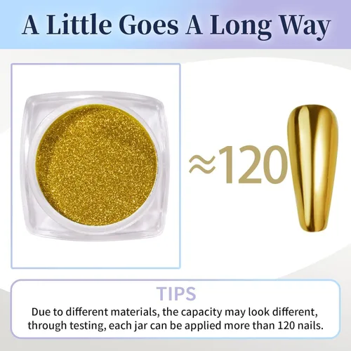 Miniatura 5 de Pretty Diva Polvo de uñas cromado dorado, polvo cromado dorado para uñas, polvo cromado para uñas, polvos cromados para esmalte de gel, polvo