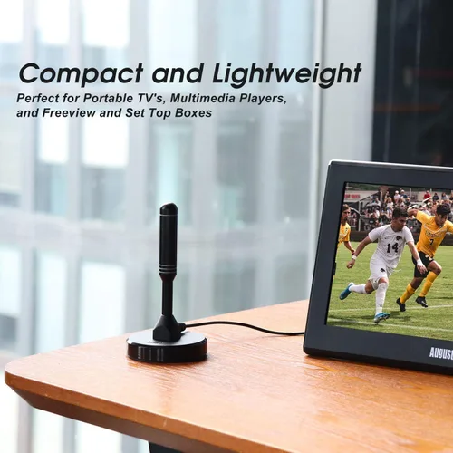 Miniatura 6 de Antena HDTV - August DTA240 - Antena digital portátil para interiores/exteriores con base magnética, cable coaxial de 2 metros, alcance de 50 millas