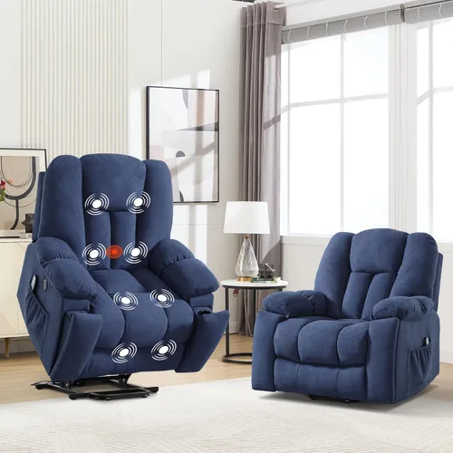 Miniatura 18 de HAOMARKETS Sillones reclinables de elevación eléctrica con masaje y calor para ancianos, silla reclinable eléctrica con portavasos y puerto USB