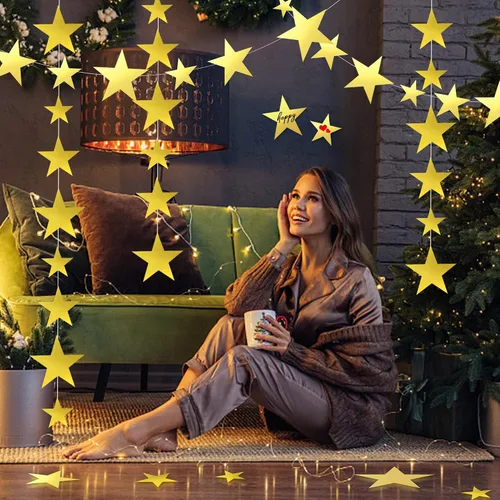 Miniatura 6 de 120 recortes dorados con purpurina de cinco estrellas, recortes de estrellas de papel para tablón de anuncios, estrellas, aula, pared, fiesta