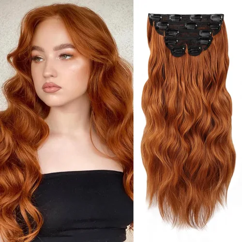 Miniatura 24 de WECAN Extensión de cabello con clip, de 20 pulgadas, mezcla de rubio ceniza y rubio decolorado, 6 piezas, extensiones de cabello largo ondulado