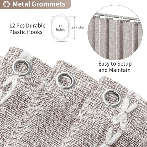 Miniatura 4 de MitoVilla - Juego de cortina de ducha de tela de granja gris, cortinas de ducha de poliéster y lino modernas estilo bohemio para decoración de baño