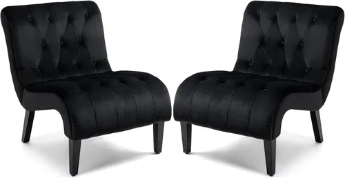 Miniatura 11 de AVAWING Juego de 2 sillas decorativas sin brazos, sillas tapizadas con botones copetudos para sala de estar con patas de madera, cómoda silla