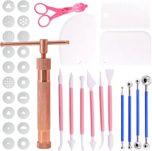 Miniatura 8 de Swpeet 36 pistolas extrusoras de arcilla azul, pasta de azúcar para fondant, pistola de escultura de pastel de arcilla, herramienta de punteado