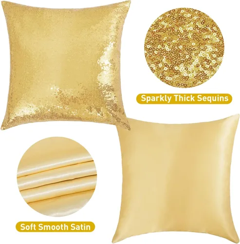 Miniatura 2 de SquarePie Juego de 4 fundas de almohada de lentejuelas de 18 x 18 pulgadas, fundas de almohada decorativas con purpurina dorada brillante