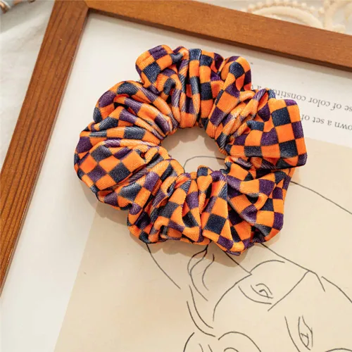 Miniatura 5 de Coleteros de terciopelo para el cabello de Halloween, bandas amarillas para el cabello, accesorios para el cabello a cuadros, coleteros a cuadros