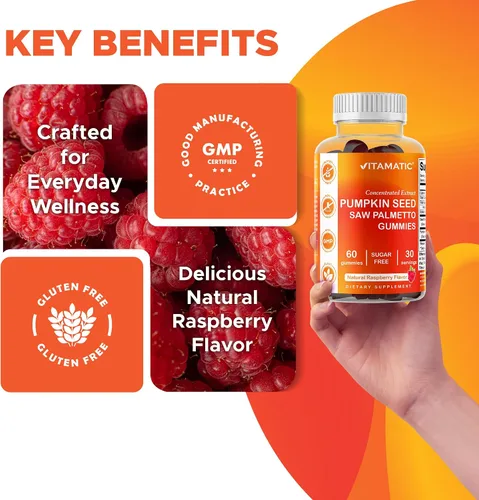 Miniatura 4 de Vitamatic 2 Paquetes de Gomitas de Semillas de Calabaza Sin Azúcar - 3000 mg Equivalentes Por Porción (de Extracto 20:1 y 10:1 de 200 mg) - Hechas