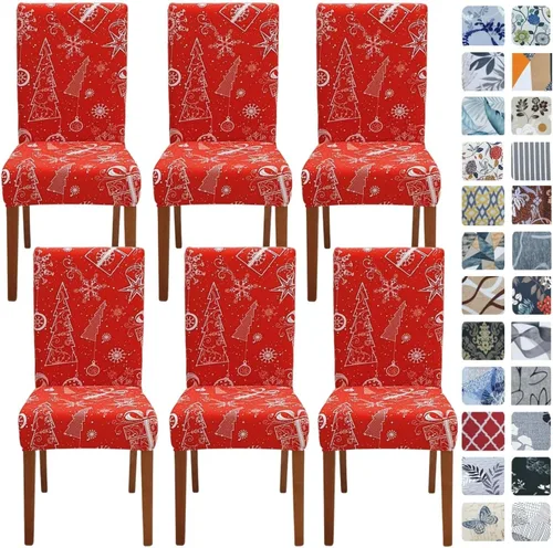 Miniatura 82 de SPRINGRICO Paquete de 6 fundas blancas para sillas de comedor, fundas elásticas para sillas de comedor con diseño floral, de elastano lavable