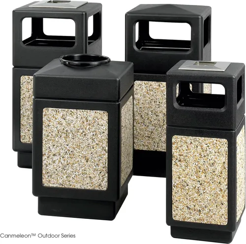 Miniatura 9 de Safco Products Canmeleon - bote de basura para interiores y exteriores, con tapa abierta, color negro, cinco paneles acanalados, capacidad de 30