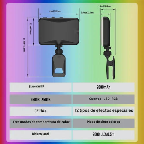Miniatura 5 de 91 LED cargador portátil selfie luz videoconferencia iluminación with Clip & Camera Tripod Adapter, Rechargeable 2000mAh, CRI 96+, 4 Light Modes