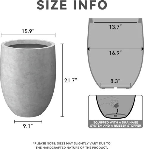 Miniatura 2 de Kante Maceta alta de hormigón natural de 21.7 pulgadas de alto, maceta decorativa grande para interiores y exteriores con orificio de drenaje