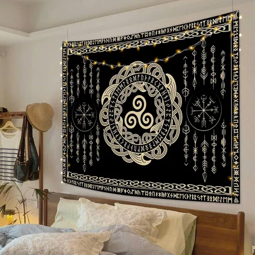 Miniatura 2 de F-FUN SOUL Tapiz de los vikingos nórdicos, franela suave, 40 x 30 pulgadas, nudo triskele vikingo, runa celta, tapiz de mitología estética