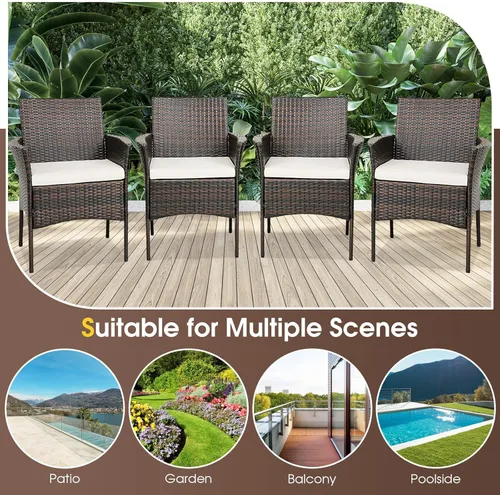 Miniatura 9 de Tangkula Patiojoy - Juego de 4 sillas de comedor para exteriores, de polietileno, resistentes a la intemperie, con cojines extraíbles, para jardín