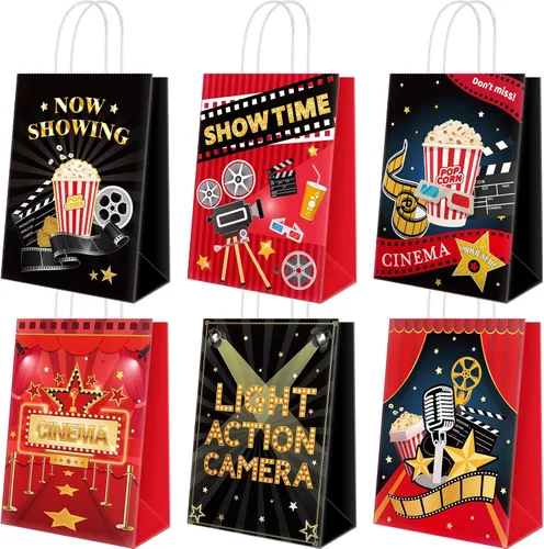 Jecery 24 bolsas de fiesta nocturna de cine con asa que ahora se muestran en el cine, bolsas de regalo de dulces para decoraciones de cumpleaños