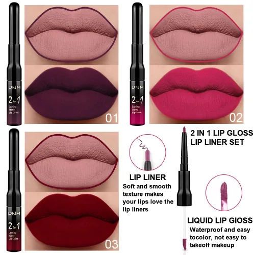 Miniatura 2 de evpct 3 Piezas Delineador de Labios Mate Ciruela Oscuro Morado Rosa Rojo Oscuro y Juegos de Lápiz Labial Líquido para Mujeres de Larga Duración
