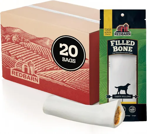 Redbarn - Paquete de 20 golosinas para perros grandes con queso y tocino, huesos de fémur de carne de alta calidad para masticadores agresivos,