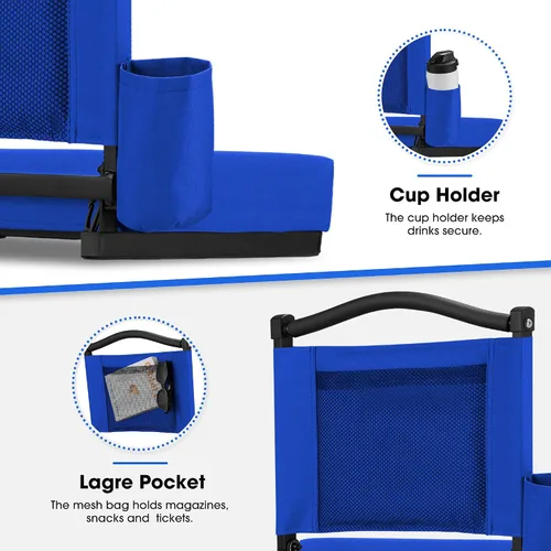 Miniatura 6 de Fragess Asiento para gradas, asientos de estadio con respaldo y cojín grueso, sillas de gradas con correa para el hombro y bolsillo lateral, asiento