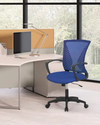 Miniatura 2 de Silla de oficina para el hogar, con respaldo de altura media, para computadora, con soporte lumbar giratorio, ajustable, para trabajo, ergonómica
