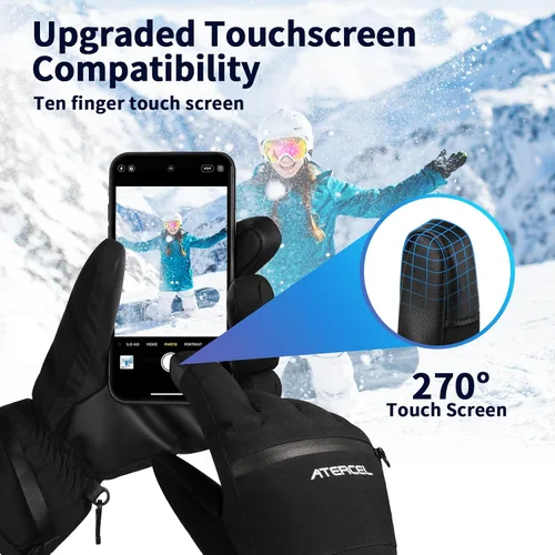 Miniatura 4 de ATERCEL Guantes de esquí impermeables, guantes Thinsulate cálidos 3M, pantalla táctil, ideales para hombres y mujeres en esquí, snowboard, motos