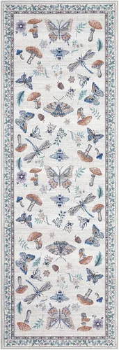 Miniatura 5 de ROYHOME - Alfombra con diseño de hongos e insectos, para pasillos, cocina o baño, antideslizante, lavable, suave, larga, 2 x 6, beige