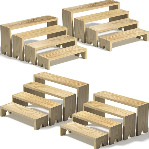 Miniatura 10 de Juego de 2 soportes elevadores escalonados grandes de madera negra para eventos de proveedores, soporte apilable de madera para cupcakes, juego