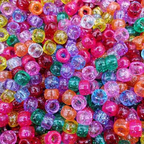 Amaney - 500 cuentas de plástico para poni de 0.236 x 0.354 in, mezcla de colores mezclados con purpurina transparente