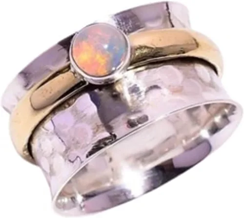 Miniatura 9 de Gemstone Spinner Ring for Women, 925 Sterling Silver Boho Meditation Band with Amethyst, Moonstone, Opal, Garnet, Gift for Her