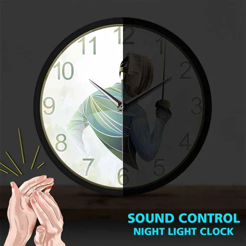 Miniatura 2 de Geek Alerts Reloj de pared LED luminoso con control de sonido, esgrima para el hogar, marco de metal, relojes de cuarzo silencioso, arte de pared