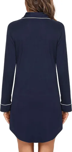 Miniatura 13 de Samring Camisón de pijama para mujer, manga corta/larga, con botones, camisón para dormir, camisón para novio, talla XXL