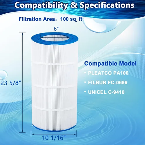 Miniatura 2 de Filtro de piscina compatible con CC100, CCRP100, PAP100, PAP100-4, Unicel C-9410, R173215, Filbur FC-0686, 59054200, 160316, Predator 100-1 paquete