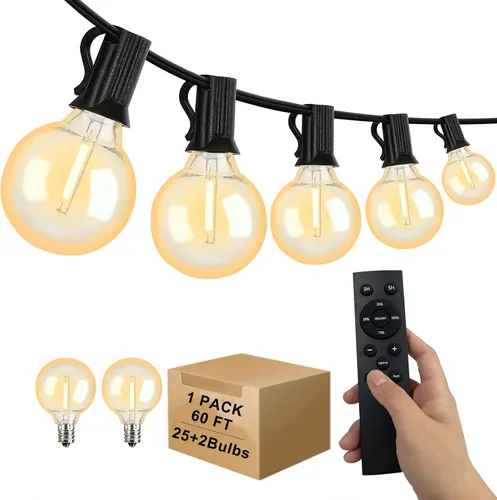 Cadena de luces LED para exteriores de 40 pies, impermeables, luces LED G40 de globo para exteriores para patio con 27 bombillas Edison vintage a