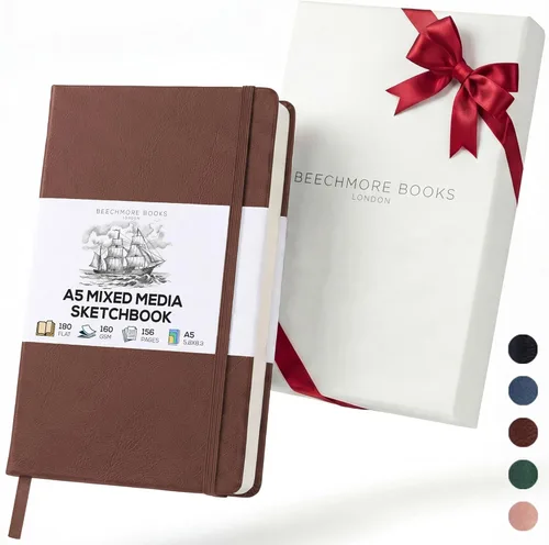 Miniatura 13 de Beechmore Books Cuaderno de bocetos A4 – Libro de bocetos de gran formato de 8.5x11 con tapa dura encuadernado en cuero vegano premium con 156