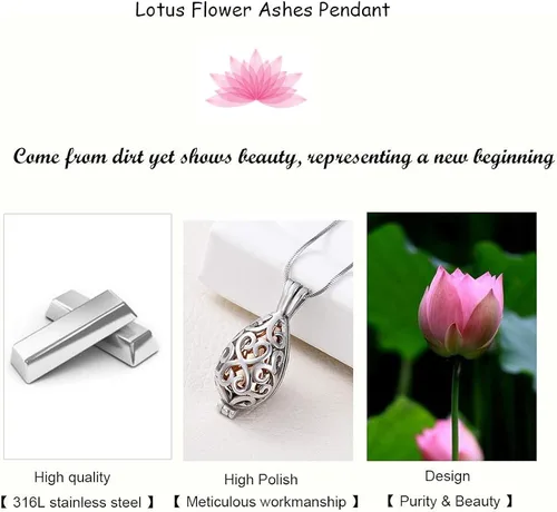 Miniatura 5 de Imrsanl - Joyería para llevar Cenizas - Collar con dije de flor de loto con mini urna de recuerdo para cenizas