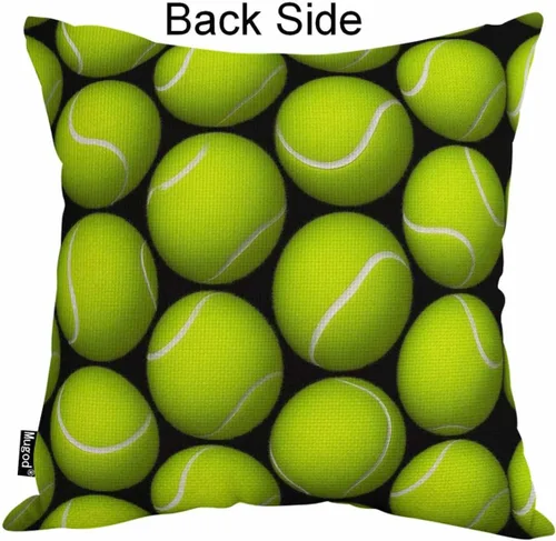 Miniatura 2 de Mugod Funda de almohada decorativa de pelota de tenis, bolas redondas paralelas, amarillas, verdes, negras, blancas, de algodón, fundas de almohada