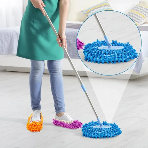 Miniatura 6 de Toulite 10 unidades, 5 pares de pantuflas de trapeador, zapatos para limpieza de pisos, lavables y reutilizables, calcetines de limpieza